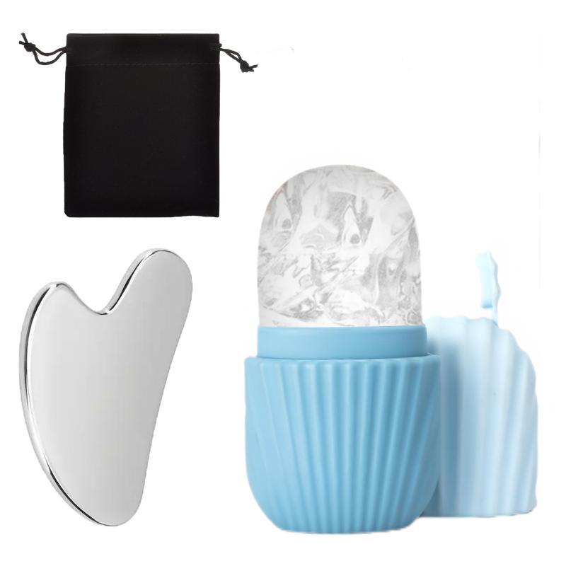 Silicone Ice Grid Scraping Plate Facial Care Tool Set with Storage Bag