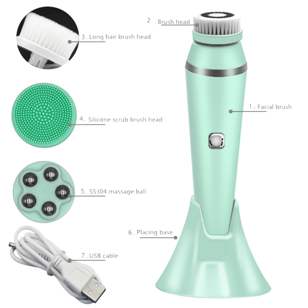 4 IN 1 Electric Face Deep Cleansing Brush Spin Pore Cleaner For face