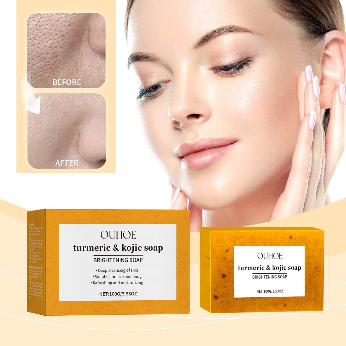 Turmeric & Kojic Soap, Gentle Cleansing Skin Moisturizing Facial Body Care Soap