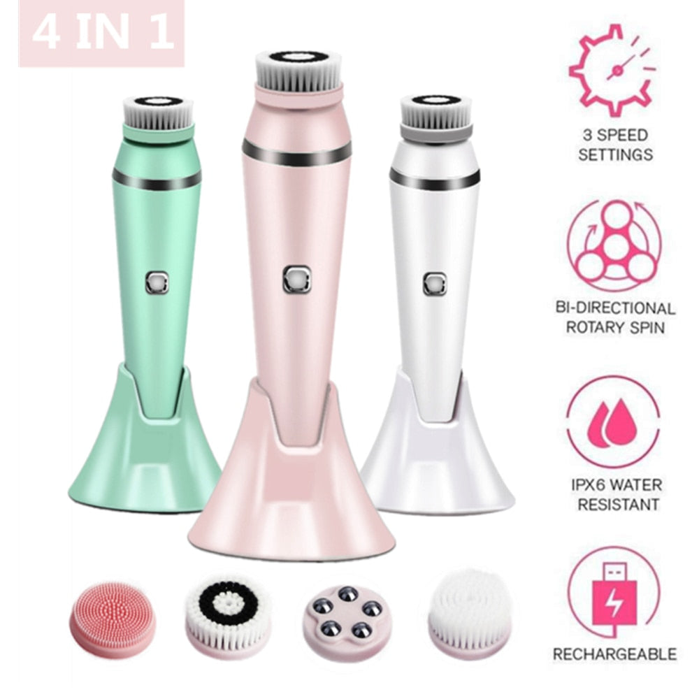 4 IN 1 Electric Face Deep Cleansing Brush Spin Pore Cleaner For face